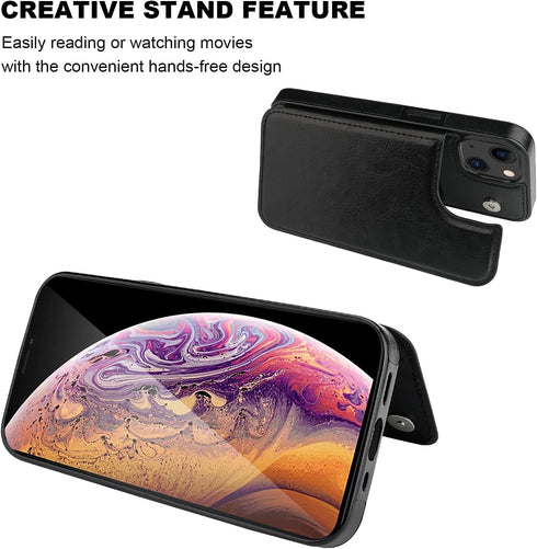 Compatible with iPhone 13 Wallet Case with Card Holder, PU Leather Kickstand Card Slots Case, Double Magnetic Clasp Durable Shockproof Cover 6.1 I...