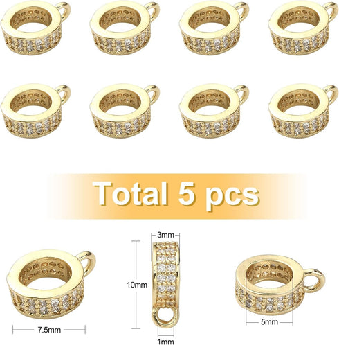 LiQunSweet 5Pcs Ring Brass Micro Pave Cubic Zirconia Hanger Links Bail Beads Dangle Hanger Beads for DIY Jewelry Making Supplies - 10x7.5mm(Golden...
