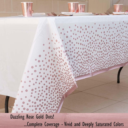 2 Pack Rose Gold Table Cloths for Parties Disposable Plastic Tablecloth for Birthday, Baby Shower Party Table Cover for Rectangle Tables 54 x 108 ...