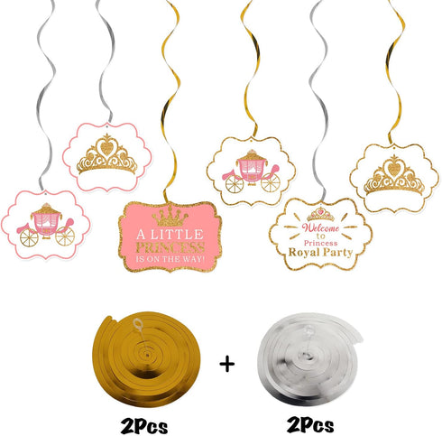 LINGTEER A Little Princess Royal Crown Pink Swirls Streamers - 12 pcs Princess Baby Girl Birthday Shower Party Decorations Gift Sign....