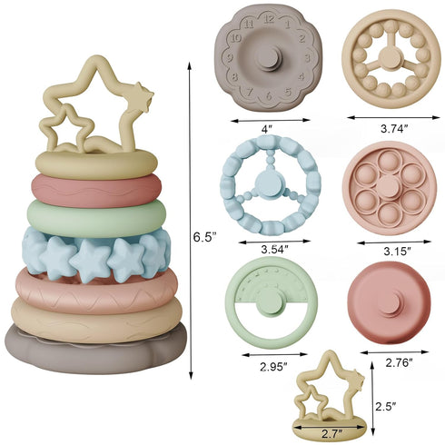 Sensory Baby Teething Toys, Stacking Rings Toys for 1 2 One Year Old, 7 Piece Teether Set Baby Girl Boys Shower Gifts, Newborn Essentials for 6-12...