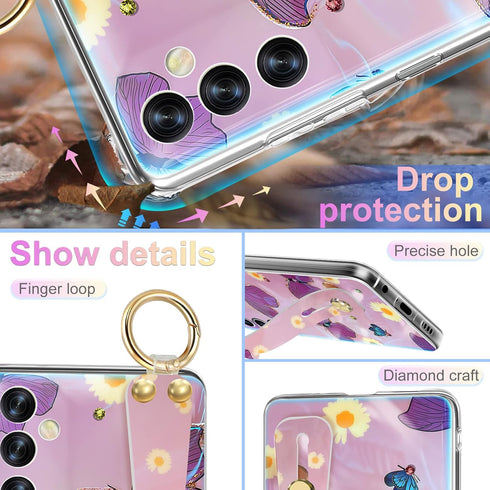 Trendy Fun Butterfly for Samsung Galaxy A13 5G Case with Wrist Strap for Girls Women Girly Pretty Wristband Lanyard Design Fashion Funny Cool Kawa...