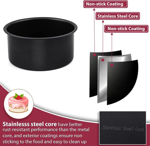 P&P CHEF 4 Inch Mini Cake Pan Set of 3, Non-Stick Round Baking Cake Pans Tins for Small Tier Smash Cakes, Non-Toxic & Solid, Stainless Steel Core ...