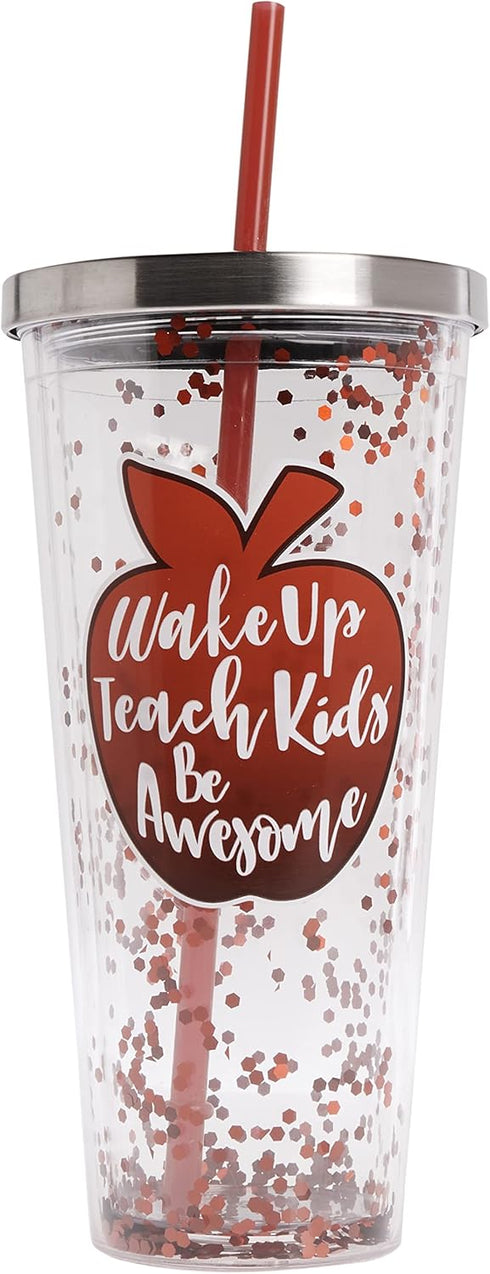 Spoontiques - Glitter Filled Acrylic Tumbler - Glitter Cup with Straw - 20 oz?- Stainless Steel Locking Lid with Straw - Double Wall Insulated - B...