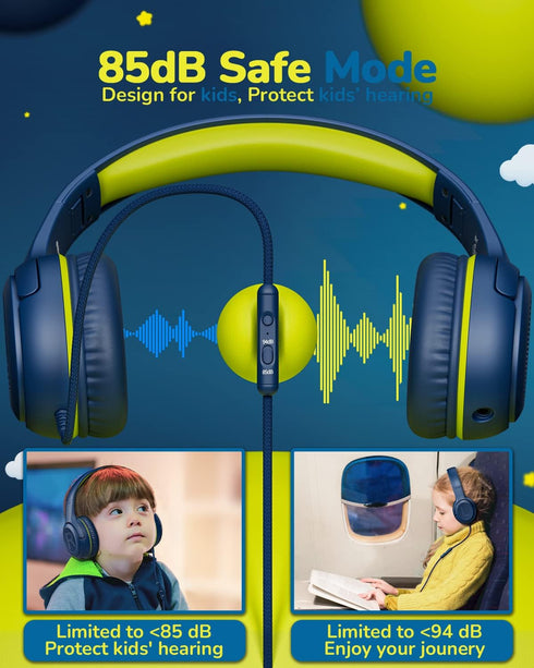 Kids Headphones for School Toddler Wired with Microphone Plug in Bulk Boys Headset Girls 3+ Year Old Blue Green shareport Phones Teen Volume Contr...
