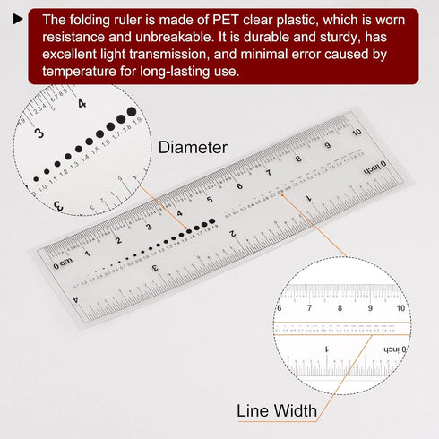 Film Flexible Ruler 4 Inch 0.5mm Scale PET Plastic Folding Straight Ruler Calibration Soft Ruler Measuring Tool for Factory, Transparent...
