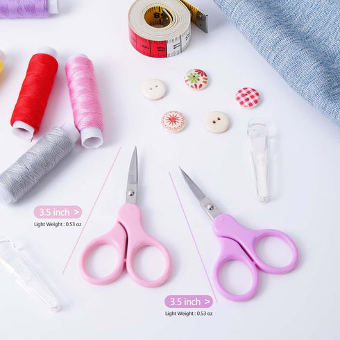 3.5" Sharp Small Craft Scissors all Purpose, Precision Straight and Curved Fine Tips for Thread Yarn Fabric Cutting, Mini Scissors with Protective...