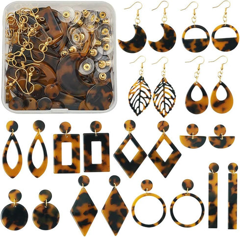 Pandahall DIY Resin Acrylic Earrings Making Kit Round Moon Drop Leaf Mottled Acetate Acrylic Statement Earrings Making Set for Bohemian Earrings J...