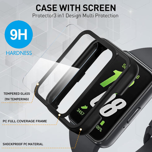 Suoman 2-Pack for Samsung Galaxy Fit3 Case, Full-Coverage Screen Protector Tempered Glass Bumper Cover Case for Samsung Galaxy Fit3 Smartwatch for...