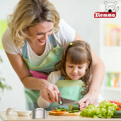 Kids Knife Set for Real Cooking with Sharped Blade for Children, Finger Guard & Educational Ring for Cutting Trainning, Rosewood Handle & Stainles...