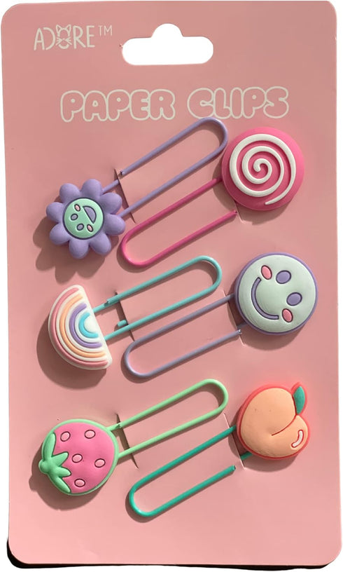 Cute Paper Clips,Paperclips for Office School and Personal Use Purple Sunflowers, Hot Pink Lollipop, Rainbow, Smiling Purple, Strawberry & Peachy ...