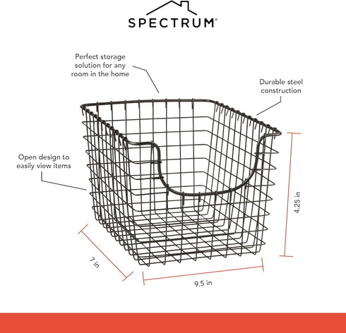 Spectrum Wire Basket for Organizing (Small, Industrial Gray) - Sturdy Scoop Pantry Basket Storage - Wire Storage Basket Organizer for Kitchen, She...