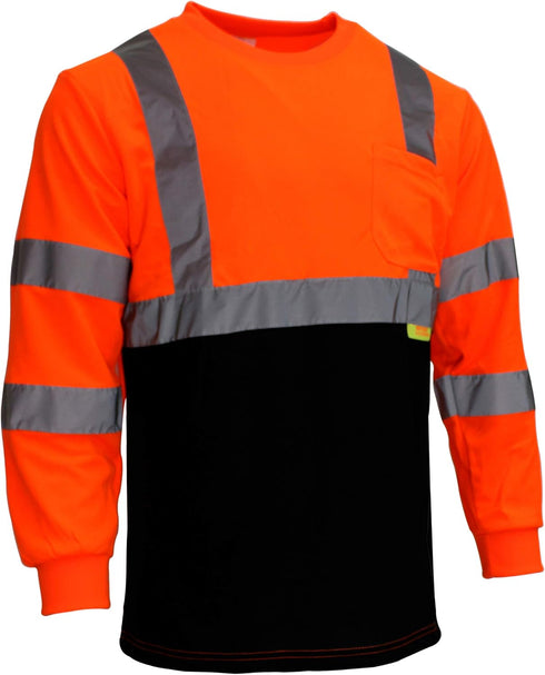 Class 3 Hi-Viz Long Sleeve Black Bottom Safety T-Shirts with Reflective Tapes (Or, S)...
