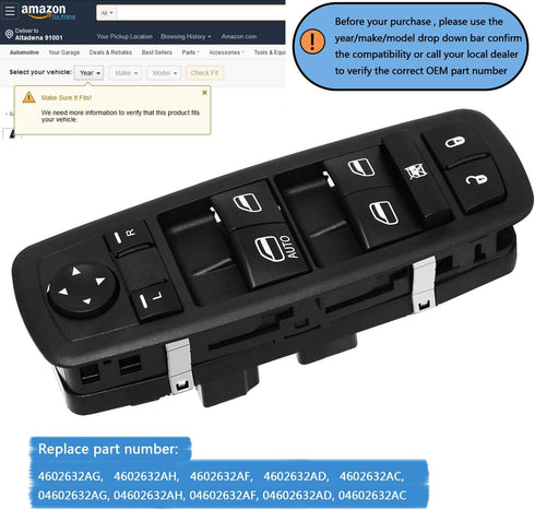 Front Driver Side Master Power Window Switch Door Lock Main Control Button Automotive Interior Trim Compatible with 2008-2012 Dodge Journey & Nitr...