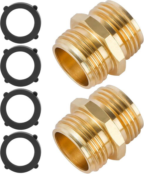 Male to Male Hose Adapter,2 Pack 3/4 Inch Brass Garden Hose Adapter Male to Male Quick Connector,Garden Hose Connector with 4 Extra Washers...