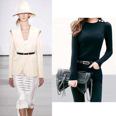 Women's Genuine Leather Belts Waist Belt Oval Solid Gold Buckle Waistband For Pants, Jeans, Suit Waist 26"- 32", Women 4-8,...