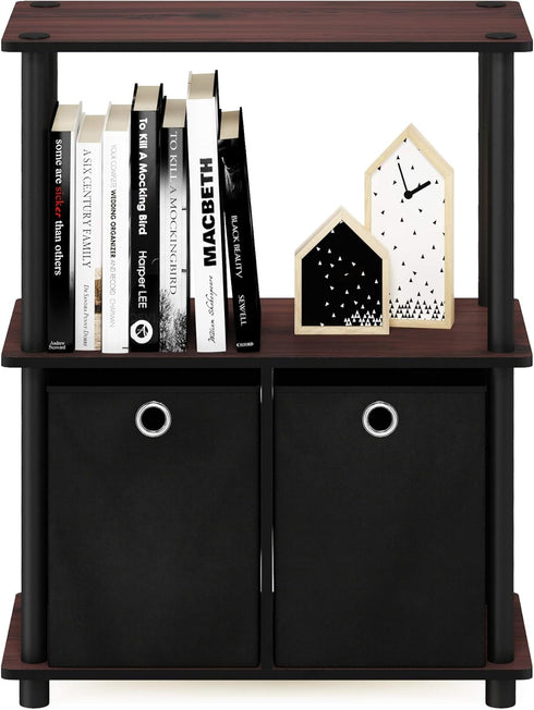 Furinno Go Green 3-Tier Multipurpose Storage Shelf with Bins, Dark Cherry/Black...