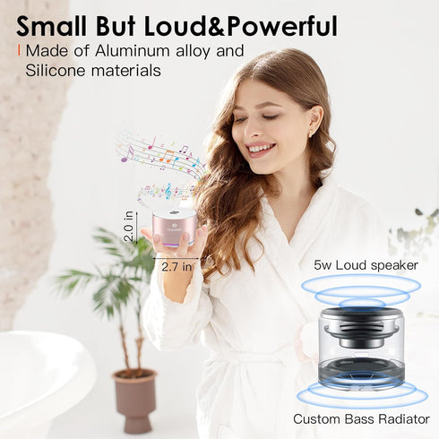 XLEADER A6 Mini Bluetooth Speaker, IPX7 Waterproof Shower Speaker with Lanyard, Small Speaker with Lights and Mic, Cute Pink Bluetooth Speaker for...