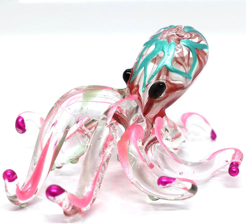 Octopus Miniature Figurines Animals Hand Blown Color Glass Art Collectible Gift Decorate 3.5" (Pink Green)...
