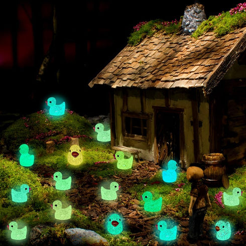 Luminous Glitter Tiny Ducks 100pcs Mini Little Resin Ducks Figures Glow in The Dark Ducks Animal to Hide Small Ducks Bulk for Dollhouse Micro Doll...