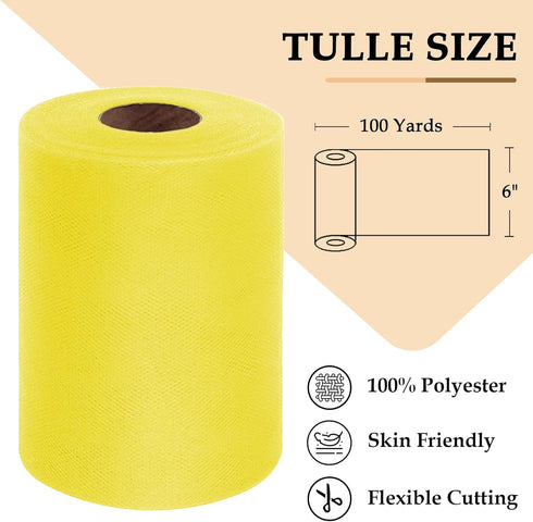 Yellow Tulle Fabric Roll 6 Inch by 100 Yards (300 feet) Sheer Netting Spool for Christmas Tutu Skirt Gift Wrapping Wedding Baby Shower Party Decor...