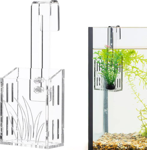 POPETPOP Fish Tank Decorations Water Planter Hanging Aquatic Holder Fish Tank Aquarium Planting Cup Crystal Glass Aquatic Garden Kit Indoor Transp...