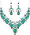 Jewelry Set for Women, 1 Set Green Pearl Crystal Necklace and Dangle Earrings Elegant Bridal Floral Cluster Teardrop Statement Necklace Earrings f...