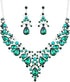 Jewelry Set for Women, 1 Set Green Pearl Crystal Necklace and Dangle Earrings Elegant Bridal Floral Cluster Teardrop Statement Necklace Earrings f...