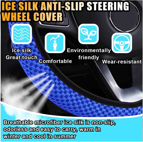 Stretch Elastic Steering Wheel Cover, All-Season Comfort, Warm in Winter & Cool in Summer, Universal 15 Inch Microfiber Breathable Ice Silk, Anti-...