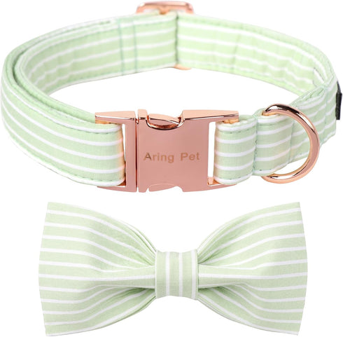 ARING PET Dog Collar-Cute Green Dog Collar with Bow, Adjustable Summer Bowtie Dog Collar Puppy Collars with Metal Buckle for Small Medium Large Do...