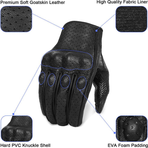 Updated Breathable Leather Motorcycle Gloves with Knuckle Armored Motorbike Gloves for Men (Updated,Perforated, XL)...