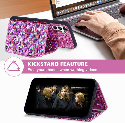 Asuwish Phone Case for Samsung Galaxy A14/M14 5G Wallet Cover with Tempered Glass Screen Protector and Card Holder Stand Leather Bling Glitter Cel...