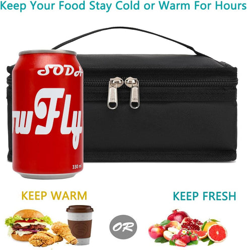 FlowFly Small Insulated Lunch box Portable Soft Bag Mini Cooler Thermal Meal Tote Kit with Handle for Work & School, Black...