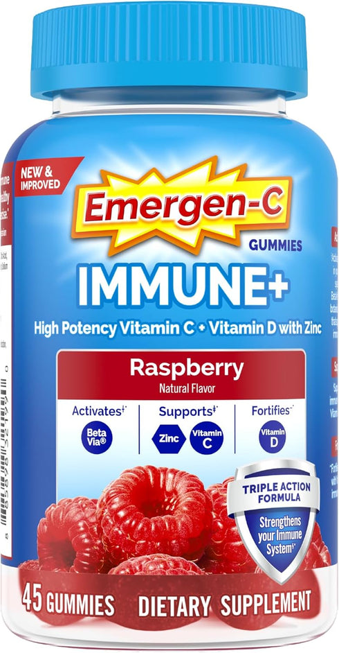 Emergen-C Immune+ Immune Gummies, Vitamin D Plus 750 mg Vitamin C, Immune Support Dietary Supplement, Caffeine Free, Gluten Free, Raspberry Flavor...