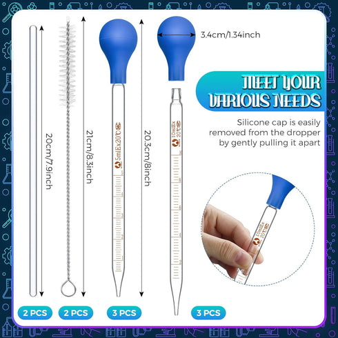 Weewooday Glass Droppers Pipettes Graduated Lab Dropper Glass Liquid Pipette with Big Rubber Hats 20 cm Glass Stir Rod Washing Brush Transfer for ...