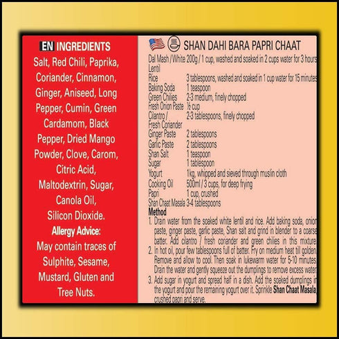 Shan - Chaat Masala Seasoning Mix (100g) - Spice Packets for Tangy and Spicy Garnish (Pack of 6)...