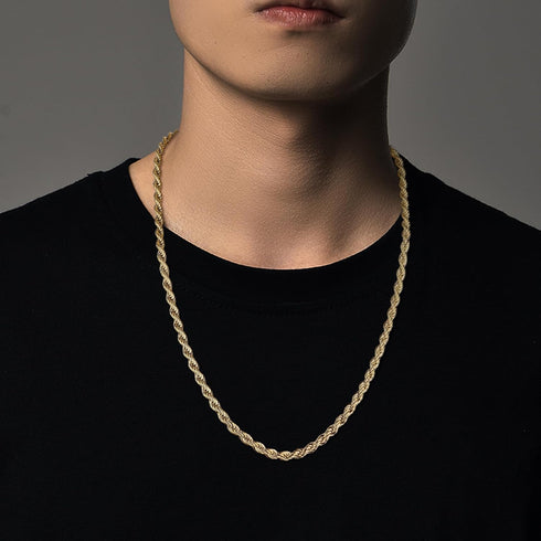 FIBO STEEL 18k Real Gold Plated 2.5-8 MM Stainless Steel Mens Womens Necklace Twist Rope Chain, 16-36 inches...