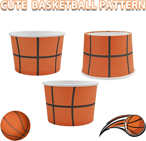 50 Pcs Basketball Paper Ice Cream Cups Basketball Party Treat Snacks Bowls Cute Basketball Birthday Party Supplies Dessert Food Containers For Sou...