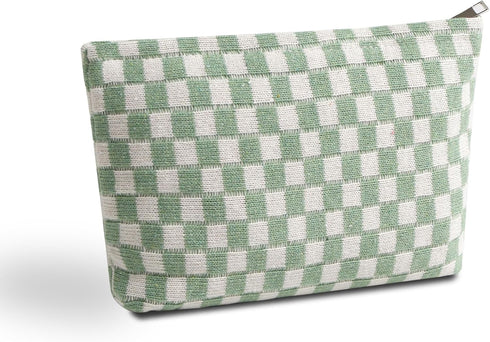 Cosmetic Bag Cute Makeup Bag Y2k Accessories Aesthetic Make Up Bag Y2k Purse Checkered Makeup Bag Cosmetic Bag for Women (Green and white)...
