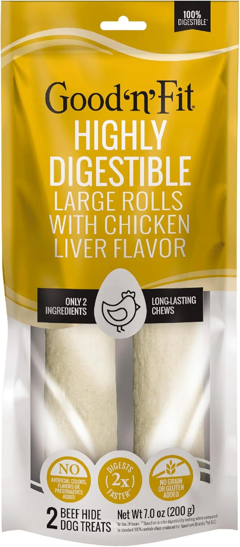 Good ‘n’ Fit Rolls Made with Real Chicken Liver Flavor, 2 Large Rolls, Treat Your Dog to Long-Lasting and Highly Digestible Rawhide Chews...