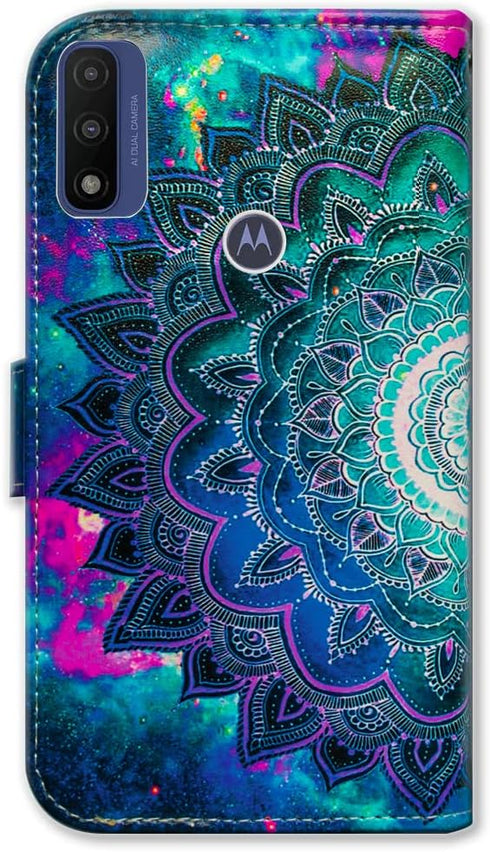 Case for Motorola Moto G Pure/Moto G Power 2022, Mandala Flower Space Leather Flip Phone Case Wallet Cover with Card Slot Holder Kickstand for Mot...