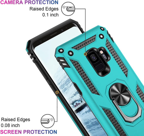 IKAZZ for Galaxy S9 Case,Military Grade Shockproof Heavy Duty Protective Phone Cover Pass 16ft Drop Test with Magnetic Kickstand Turquoise...