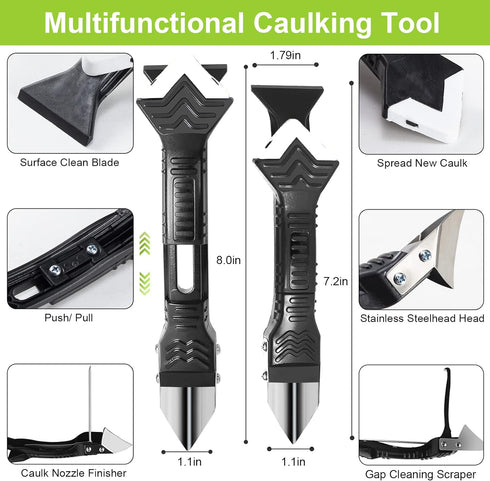 Silicone Caulking Tool, 5 in 1 Caulking Sealant Finishing Tool with Grout Scraper, 6 Exchange Silicone Pads, Adhesive Residue Scraper Seam Repair ...