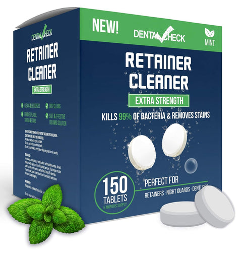 Retainer and Denture Cleaner 150 Tablets, 5 Month Supply Cleaning Tablets Denture Cleaners Remove Bad Odors, Plaque, Stains From Night Guards, Mou...