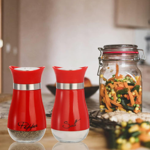 Tebery 4 Ounces Red Salt and Pepper Shakers Set, Elegant Stainless Steel with Glass Bottom...