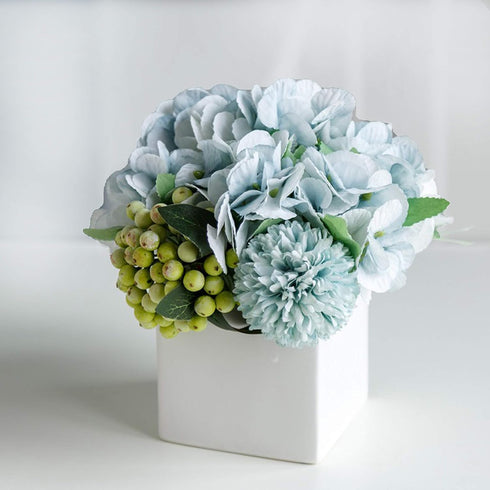 LADADA Fake Flowers in Ceramic Vase,Faux Hydrangea Flower Arrangements for Home Decor Artificial Flowers with Vase...