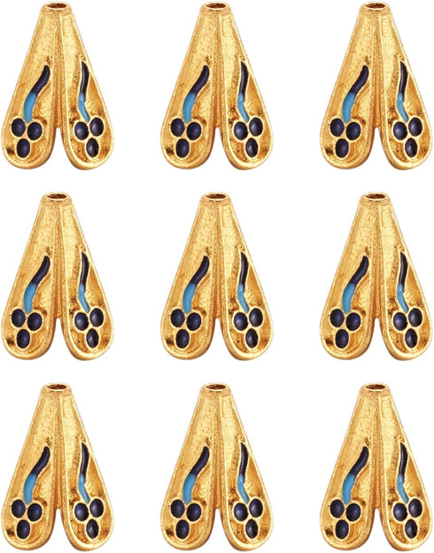 Pandahall 10Pcs Alloy Enamel 4-Petal Flower Bead Caps 18x12mm Golden Floral Loose Spacers Cone Beads Caps for Jewelry Making, Hole: 1.5mm...