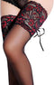 Women's Cuban Heel Thigh High Stockings with Back Seam and Silicone Lace Top Pantyhose Tall Black...