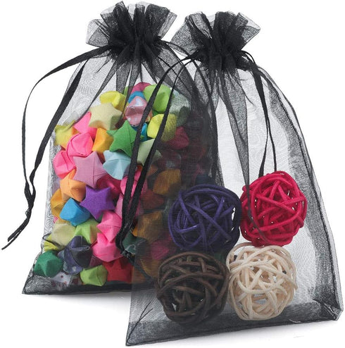 G2PLUS Black Organza Bags, 4x6 in Sheer Mesh Drawstring Gift Bags, Jewelry Pouches Candy Bag for Halloween, Christmas, Party Favors...