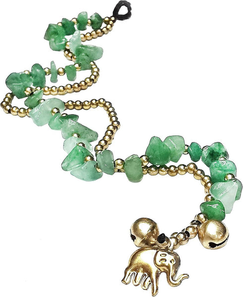 Handmade Green Aventurine Stone Chip Elephant Charm Brass Beads Anklets Bracelet 10 Inches...